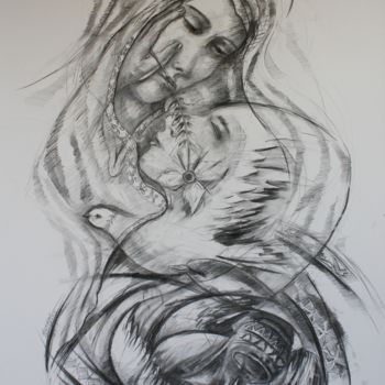 Drawing titled "Etreinte" by Marwanart, Original Artwork, Pastel