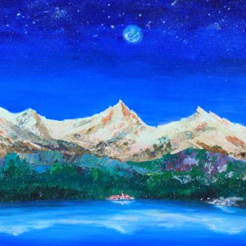 Painting titled "Horizon bleu" by Marwanart, Original Artwork, Oil