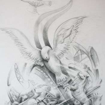 Desenho intitulada "La paix crucifiée" por Marwanart, Obras de arte originais, Lápis