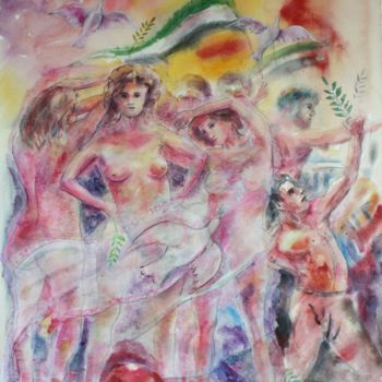 Painting titled "La lutte pour la li…" by Marwanart, Original Artwork, Watercolor