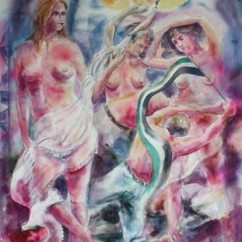 Schilderij getiteld "La lutte pour la li…" door Marwanart, Origineel Kunstwerk, Aquarel