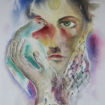 Peinture intitulée "Homme révolté" par Marwanart, Œuvre d'art originale, Aquarelle