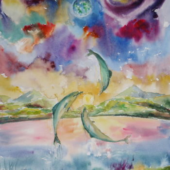 绘画 标题为“La Danse de dauphins” 由Marwanart, 原创艺术品, 水彩