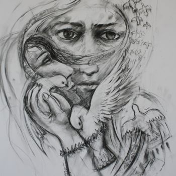 Drawing titled "Défi" by Marwanart, Original Artwork, Charcoal