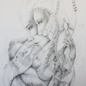 Drawing titled "Etreinte" by Marwanart, Original Artwork, Graphite