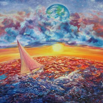 Peinture intitulée "Voyage vers l'infin" par Marwanart, Œuvre d'art originale, Huile