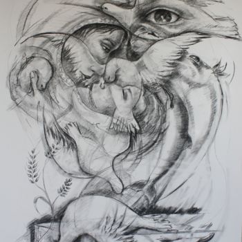 Drawing titled "La paix crucifiée." by Marwanart, Original Artwork, Charcoal