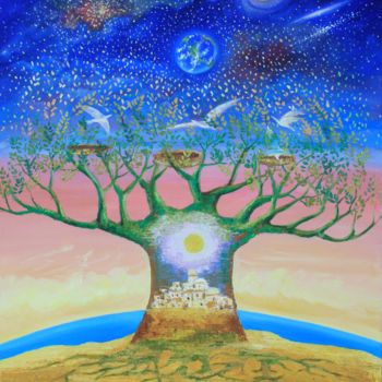 Painting titled "arbre-céléste" by Marwanart, Original Artwork, Oil
