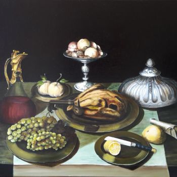 Pintura intitulada "ARTS DE LA TABLE" por Maryvonne Charvet, Obras de arte originais, Óleo