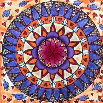 Pintura intitulada "Mandala of peace" por Mary Larsson, Obras de arte originais, Acrílico Montado em Armação em madeira
