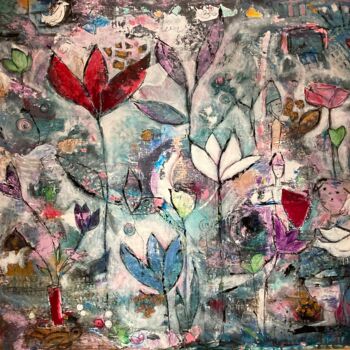 제목이 "Mountain flower"인 미술작품 Mary Larsson로, 원작, 아크릴 나무 들것 프레임에 장착됨