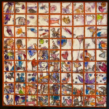 「The patchwork of my…」というタイトルの絵画 Mary Larssonによって, オリジナルのアートワーク, アクリル ウッドストレッチャーフレームにマウント