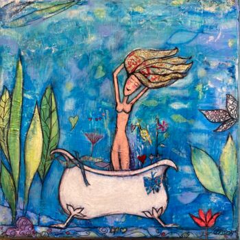 Peinture intitulée "La baigneuse bleue" par Mary Larsson, Œuvre d'art originale, Acrylique