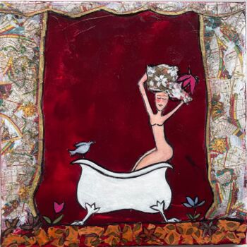 Картина под названием "La baigneuse et la…" - Mary Larsson, Подлинное произведение искусства, Акрил