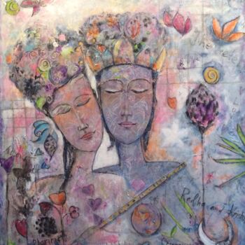 Картина под названием "Radha-Krishna" - Mary Larsson, Подлинное произведение искусства, Акрил Установлен на Деревянная рама…