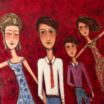 Painting titled "Portrait de famille" by Mary Larsson, Original Artwork, Acrylic