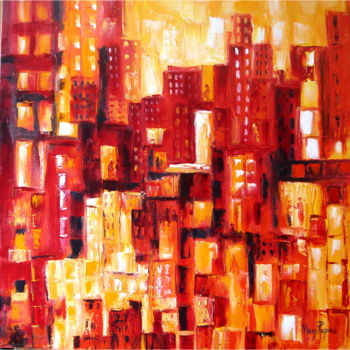 Painting titled "Exuberant City Life" by Mary Papas, Original Artwork, Oil