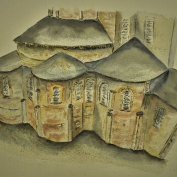 Painting titled "CONQUES ABBATIALE" by Mary Parlant, Original Artwork, Watercolor