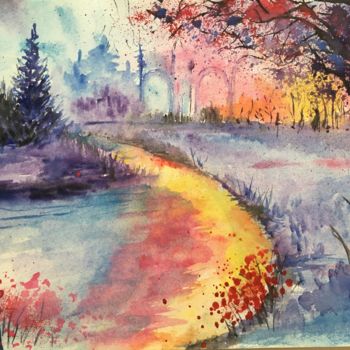 Painting titled "Mysterious" by Mary Field, Original Artwork, Watercolor