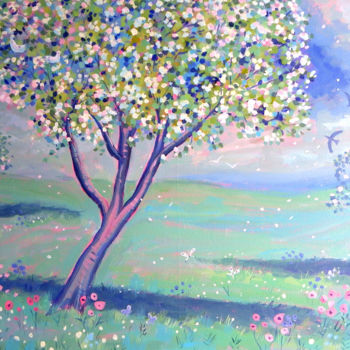 Malarstwo zatytułowany „Spring Blossom” autorstwa Mary Stubberfield, Oryginalna praca, Akryl Zamontowany na Drewniana rama n…