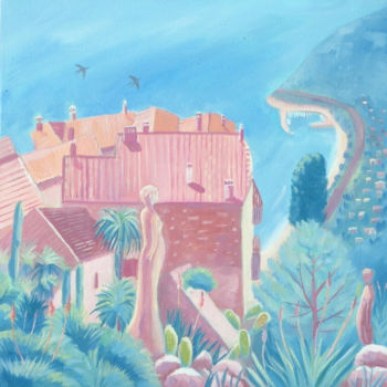 Painting titled "Les jardins Exotique" by Mary Stubberfield, Original Artwork, Oil Mounted on Wood Stretcher frame