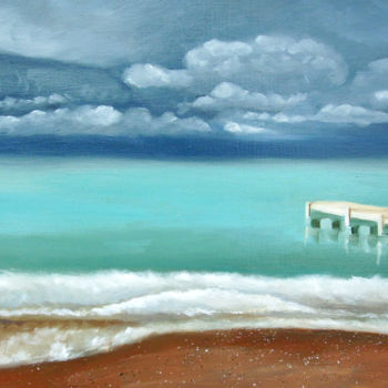 Painting titled "Stormy Sky, Nice" by Mary Stubberfield, Original Artwork, Oil Mounted on Wood Stretcher frame