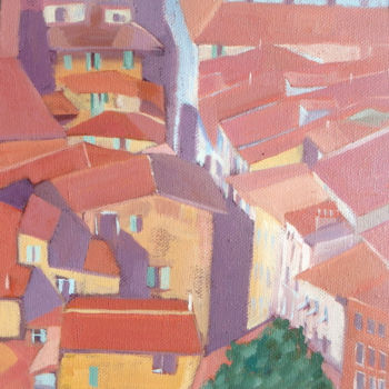 Painting titled "Couer de Nice" by Mary Stubberfield, Original Artwork, Oil Mounted on Wood Stretcher frame