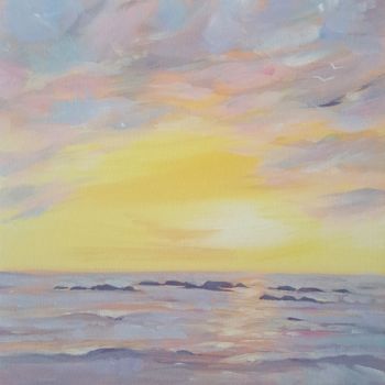 Painting titled "Sunset at the beach" by Mary Stubberfield, Original Artwork, Acrylic Mounted on Wood Stretcher frame