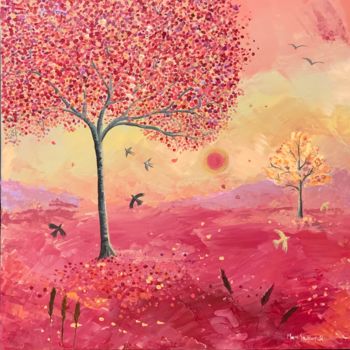 Pittura intitolato "Autumn trees in the…" da Mary Stubberfield, Opera d'arte originale, Acrilico Montato su Telaio per barel…
