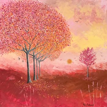 Peinture intitulée "Autumn landscape" par Mary Stubberfield, Œuvre d'art originale, Acrylique Monté sur Châssis en bois