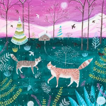 Painting titled "Cat walk in winter" by Mary Stubberfield, Original Artwork, Acrylic