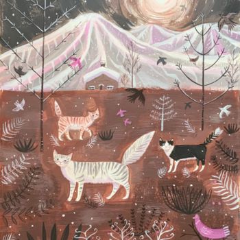 Ζωγραφική με τίτλο "Cats in winter" από Mary Stubberfield, Αυθεντικά έργα τέχνης, Ακρυλικό