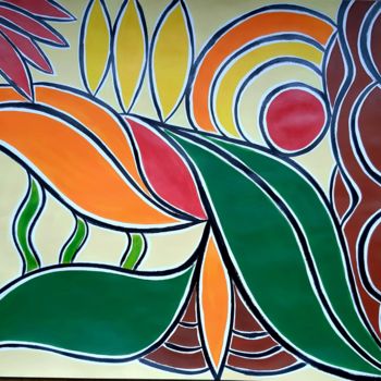 Painting titled "soleil" by Marie-Catherine Helian, Original Artwork, Acrylic
