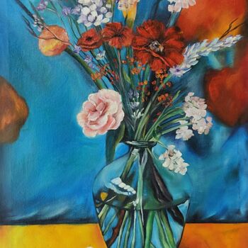 Schilderij getiteld "A Glass Vase" door Maryam M Ahmed, Origineel Kunstwerk, Olie