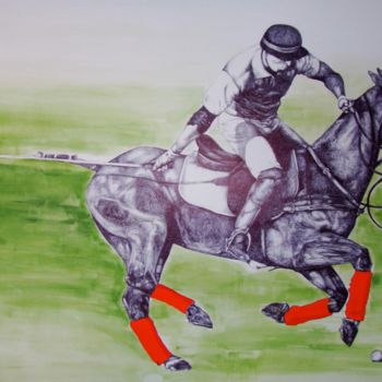 Dessin intitulée "Horse Rider" par Maryam Nilforoushan, Œuvre d'art originale, Stylo à bille Monté sur Panneau de bois