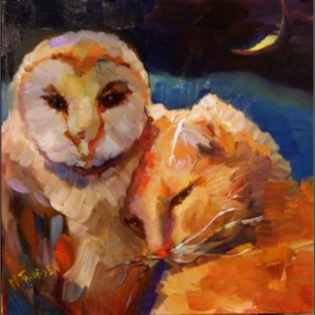 Peinture intitulée "The Owl and the Pus…" par Maryanne Jacobsen, Œuvre d'art originale, Huile