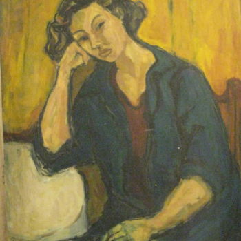 Painting titled "Woman in Thought" by Mary Ellen Rosenbluth-Mendes, Original Artwork, Oil
