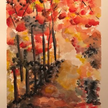 Peinture intitulée "Balade d’automne" par Mary-Eve Ignatowicz, Œuvre d'art originale, Aquarelle