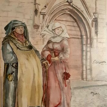 Malerei mit dem Titel "Saint Emilion: Le d…" von Maryfrance Dequidt-Mans (MANS.m), Original-Kunstwerk, Aquarell