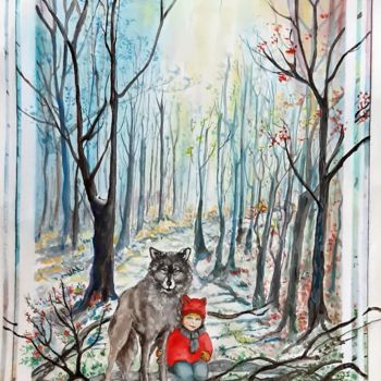 Peinture intitulée "Le Chaperon Loup" par Maryfrance Dequidt-Mans (MANS.m), Œuvre d'art originale, Aquarelle