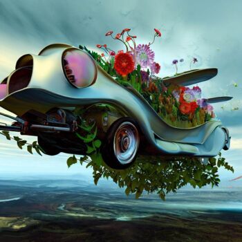 Arte digitale intitolato "Flying car with flo…" da Mary Gov, Opera d'arte originale, Stampa digitale
