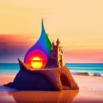 Digitale Kunst getiteld "Sunset over the sea…" door Mary Gov, Origineel Kunstwerk, Digitaal Schilderwerk
