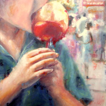 Painting titled "Pomme d'Amour" by Maryline Mercier, Original Artwork, Oil