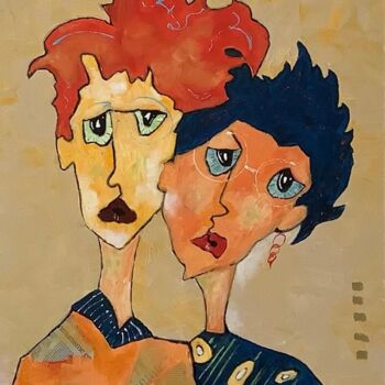 Painting titled "Duo" by Maryline Rigaut, Original Artwork, Acrylic Mounted on Wood Stretcher frame