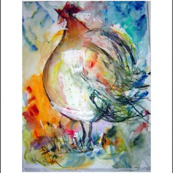 Painting titled "Le coq" by Maryline Simon, Original Artwork