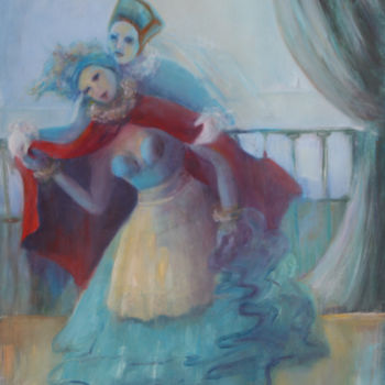 Painting titled "Colombina y Pierrot" by Mary Lozano, Original Artwork, Oil