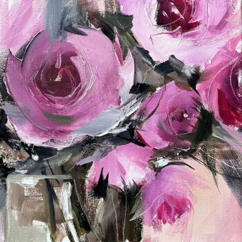 Painting titled "Purple Roses  — oil…" by Maryna Hryhorenko, Original Artwork, Oil Mounted on Wood Stretcher frame