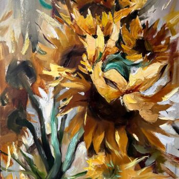 Painting titled "Bouquet of eleven s…" by Maryna Hryhorenko, Original Artwork, Oil Mounted on Wood Stretcher frame