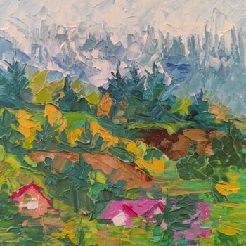 Malerei mit dem Titel "In the Carpathians" von Maryna Kliuiko, Original-Kunstwerk, Öl Auf Andere starre Platte montiert