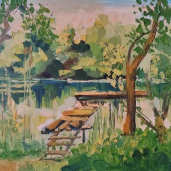 Painting titled "Summer sketch" by Maryna Kliuiko, Original Artwork, Oil Mounted on Other rigid panel